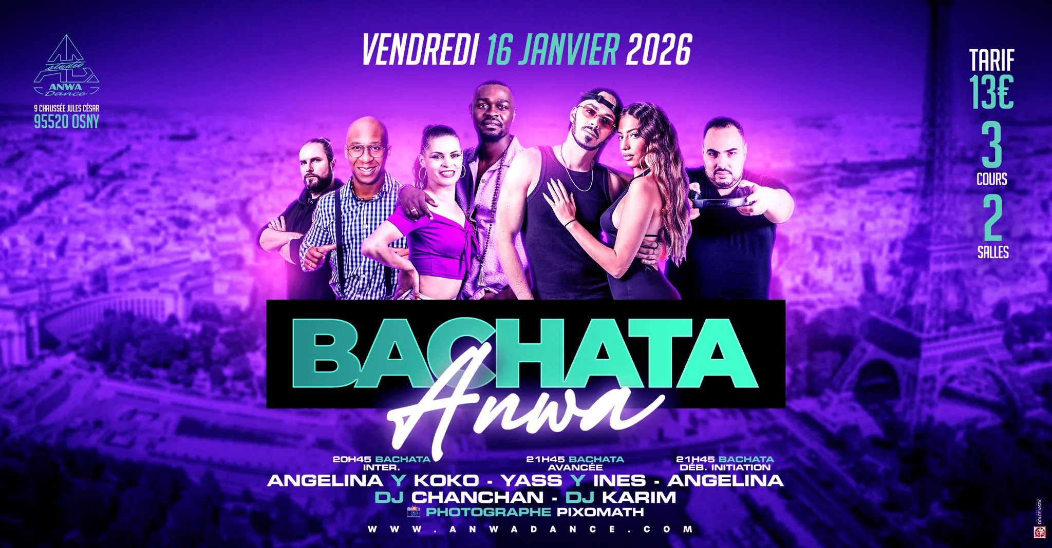 Cours de bachata dans le 95 à cergy au studio anwa dance